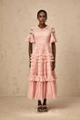 Paityn Midi Dress Pink Dot Ruffled Tulle Tiered Design Zip Fastening