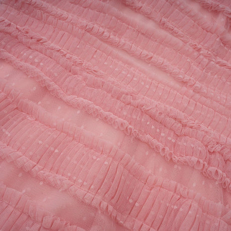 Paityn Midi Dress Pink Dot Ruffled Tulle Tiered Design Zip Fastening