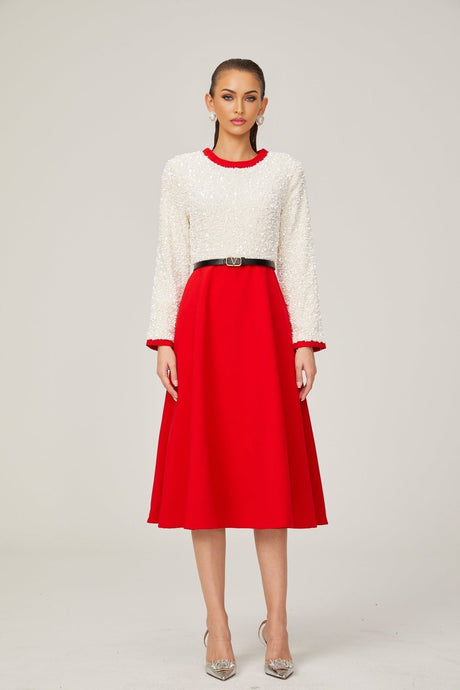 Palma Long Sleeve Midi Dress in Red