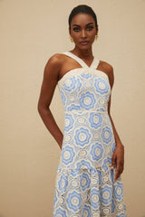 Palma Midi Dress - Sleeveless - Embroidered Design - Adjustable Straps - Scallop Hem - Crochet