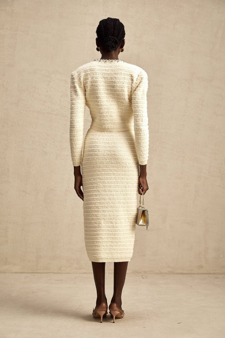 Palma Neutrals Bead Rhinestone Embellished Cardigan & Skirt