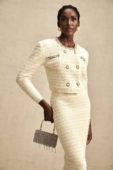 Palma Neutrals Bead Rhinestone Embellished Cardigan & Skirt