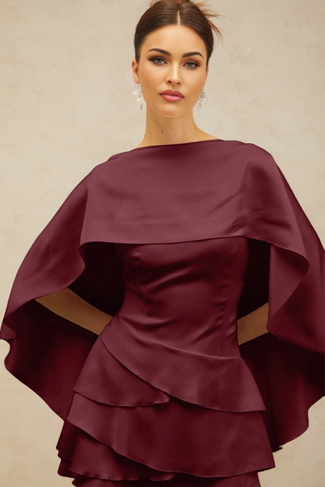 Paloma Mini Dress Red Satin Shawl Ruffle Thigh - Length Tie - Back