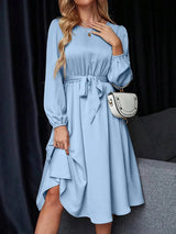 Paola Midi Dress - V Neck - Bishop Sleeve - High Waist - Elegant