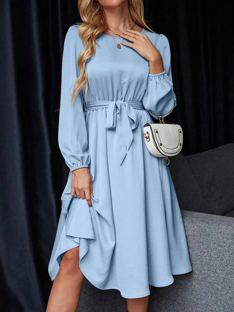 Paola Midi Dress - V Neck - Bishop Sleeve - High Waist - Elegant