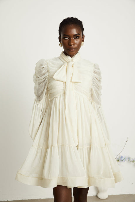 Paola Mini Dress - Mock Neck Long Sleeve Gathered Design