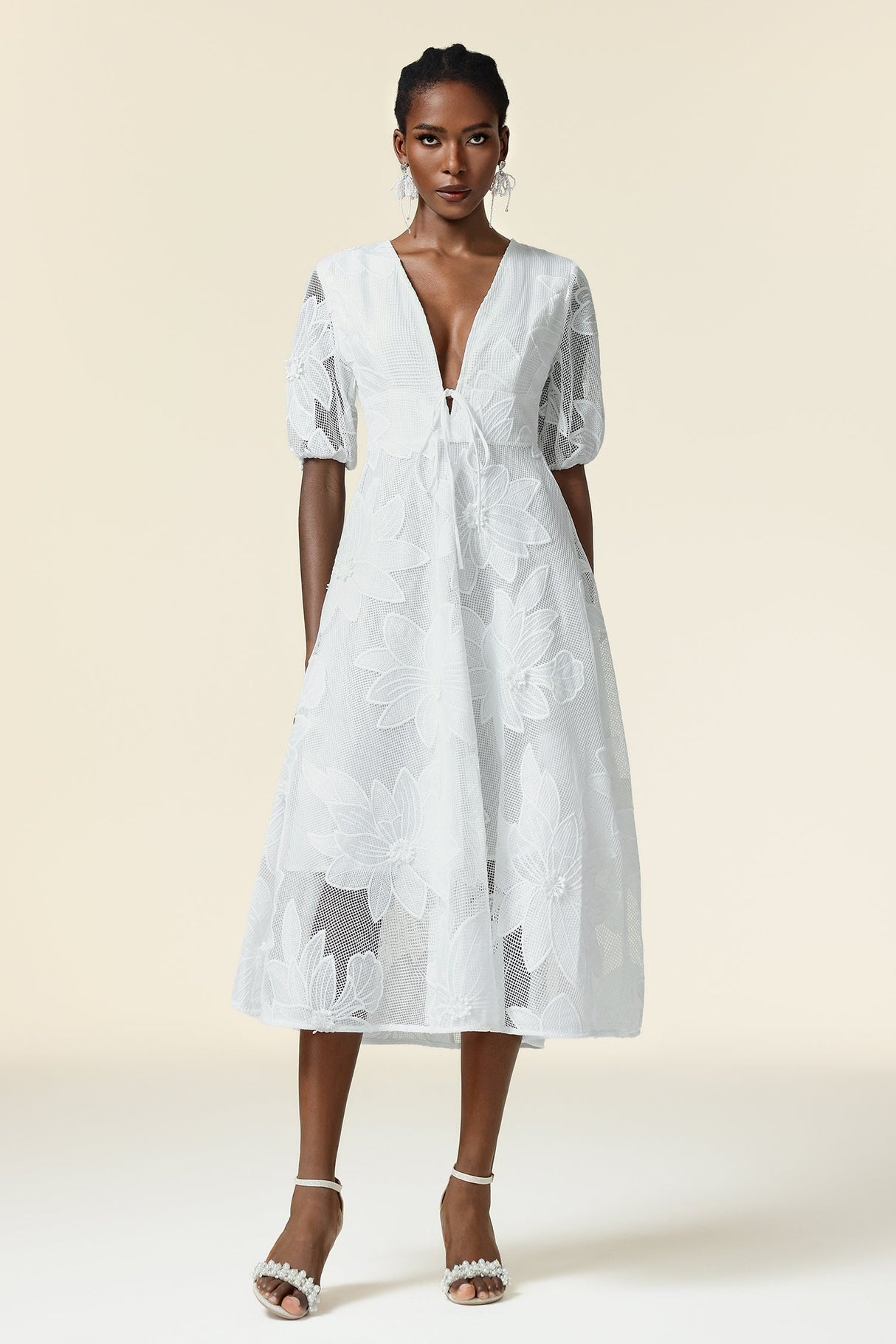 Paola White Lace Floral Maxi Dress