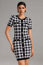 Paolina Black Plaid Mini Dress with Button Detailing and Pockets