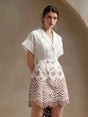 Paolina Midi Dress - Collared Neckline - Batwing Sleeves - High Waist - Geometric Pattern - Casual Style