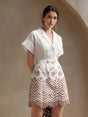 Paolina Midi Dress - Collared Neckline - Batwing Sleeves - High Waist - Geometric Pattern - Casual Style
