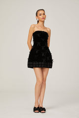 Paolina Mini Dress Black Bow Off The Shoulder ALine Flare