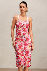Paolina Pink Floral Halter Midi Dress