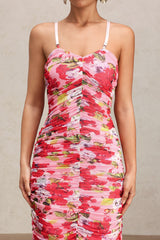 Paolina Pink Floral Halter Midi Dress