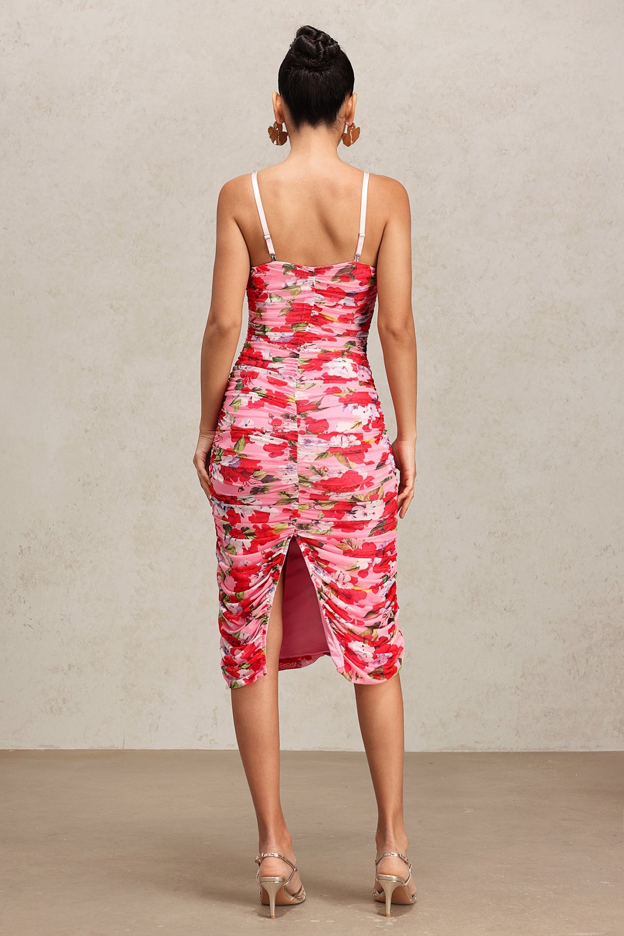 Paolina Pink Floral Halter Midi Dress