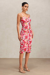 Paolina Pink Floral Halter Midi Dress