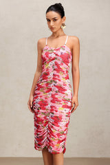 Paolina Pink Floral Print Halter Midi Dress
