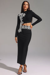 Paris Black Bandage Diamond Flower Embellished Dress