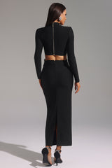 Paris Black Bandage Diamond Flower Embellished Two Piece Dress