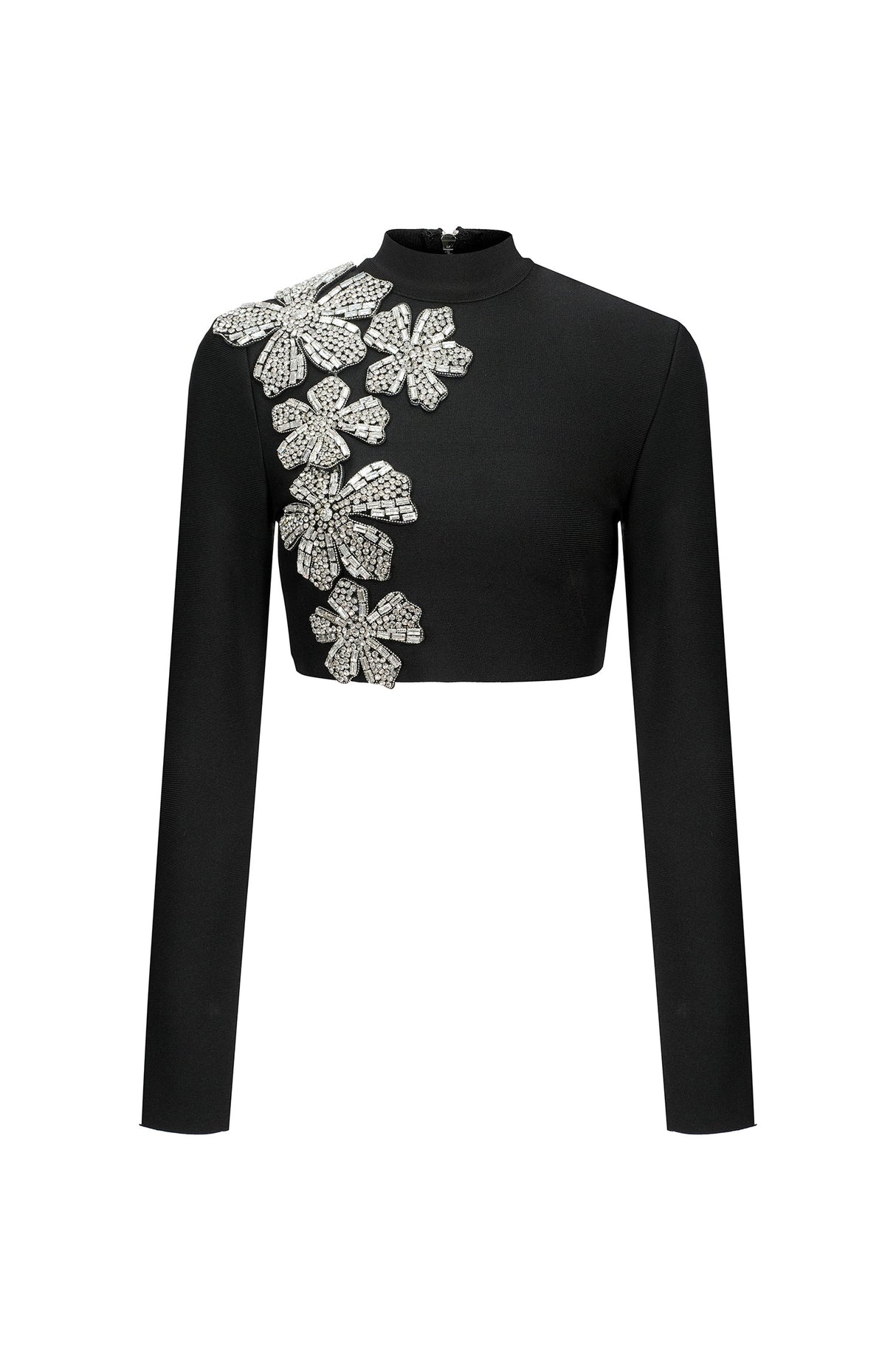 Paris Black Bandage Diamond Flower Embellished Two Piece Dress