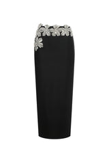 Paris Black Bandage Diamond Flower Embellished Two-Piece Dress