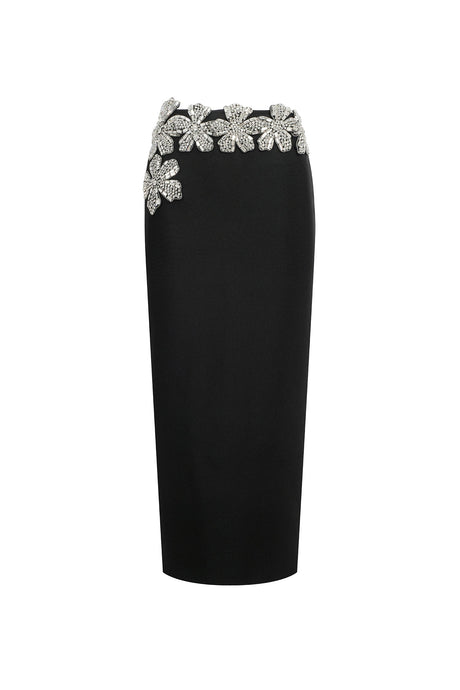 Paris Black Bandage Diamond Flower Embellished Two-Piece Dress