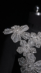 Paris Black Bandage Diamond Flower Embellished Two-Piece Dress
