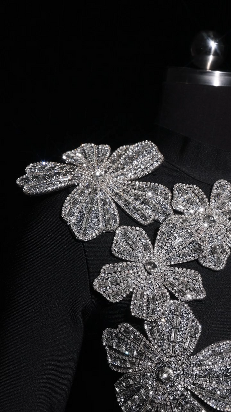 Paris Black Bandage Diamond Flower Embellished Two-Piece Dress