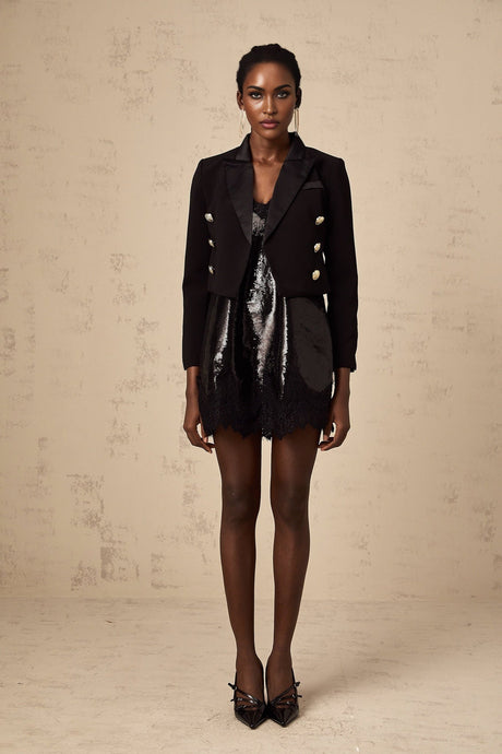 Paris Blazer with Gold Tone Buttons & Cropped Hem