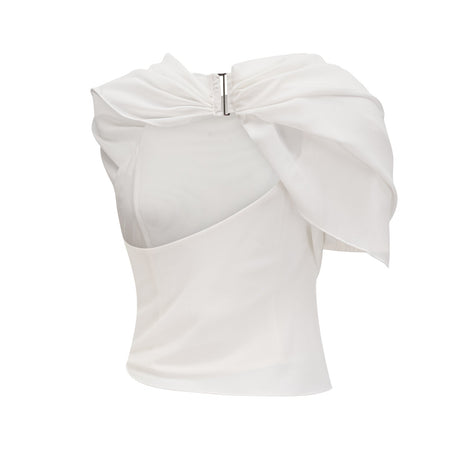 Paris Blouse Paris Chiffon One Shoulder White Asymmetric Hem Blouse