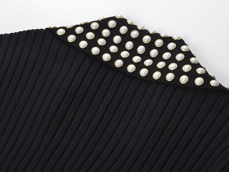 Paris Dress - Maxi Length Fitted Bodice - Ribbed Texture Button - Down Front - Slim Silhouette - Studded Collar Accent