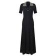 Paris Dress - Maxi Length Fitted Bodice - Ribbed Texture Button - Down Front - Slim Silhouette - Studded Collar Accent