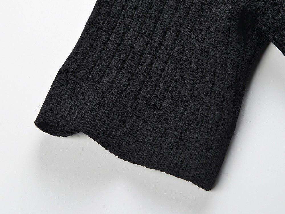 Paris Dress - Maxi Length Fitted Bodice - Ribbed Texture Button - Down Front - Slim Silhouette - Studded Collar Accent