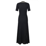 Paris Dress - Maxi Length Fitted Bodice - Ribbed Texture Button - Down Front - Slim Silhouette - Studded Collar Accent
