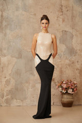 Paris Maxi Dress Black Sequin Panel Flare Hem Open - Back