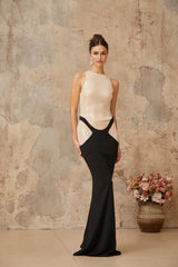 Paris Maxi Dress Black Sequin Panel Flare Hem Open - Back