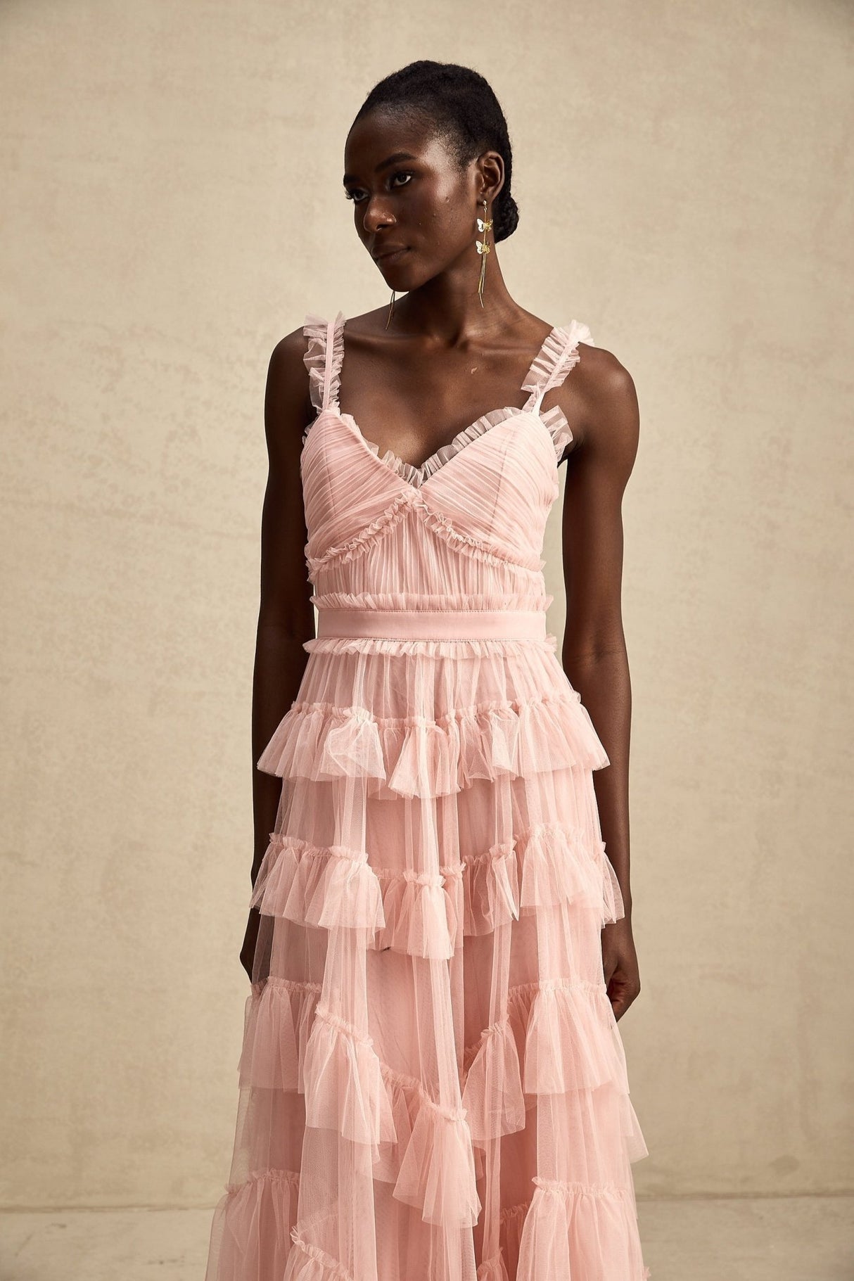 Paris Maxi Dress - Feminine Ruffled Tulle Design in Vibrant Pink