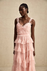 Paris Maxi Dress - Feminine Ruffled Tulle Design in Vibrant Pink