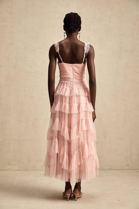 Paris Maxi Dress - Feminine Ruffled Tulle Design in Vibrant Pink