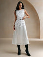 Paris Midi Dress - Round Neck - Arm Sleeves - High Waist - Elegant - Appliques