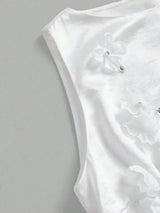 Paris Midi Dress - Round Neck - Arm Sleeves - High Waist - Elegant - Appliques