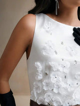 Paris Midi Dress - Round Neck - Arm Sleeves - High Waist - Elegant - Appliques