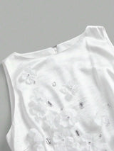 Paris Midi Dress - Round Neck - Arm Sleeves - High Waist - Elegant - Appliques