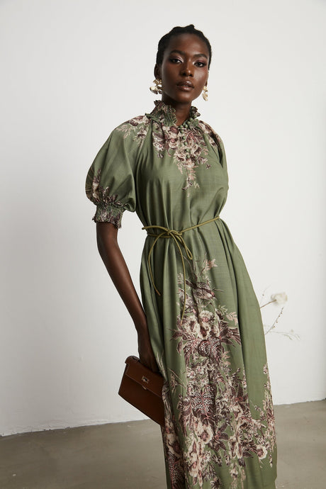 Pascale belted floralprint ramie midi dress