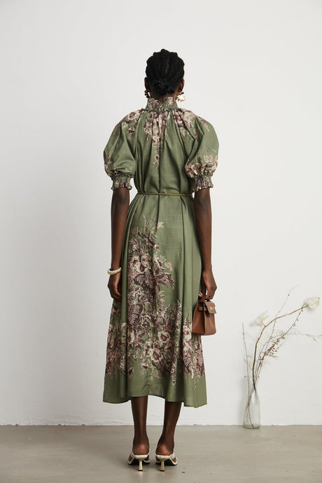 Pascale belted floralprint ramie midi dress