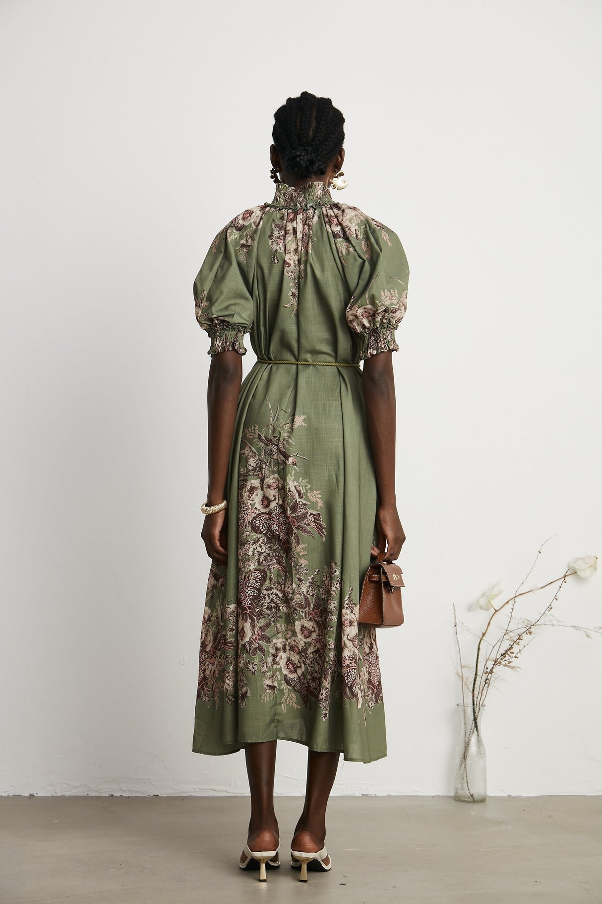 Pascale belted floralprint ramie midi dress