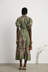 Pascale belted floralprint ramie midi dress