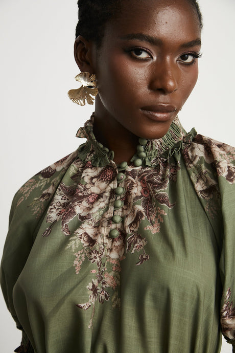 Pascale belted floralprint ramie midi dress