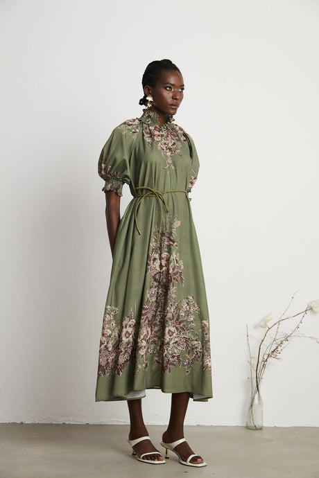 Pascale belted floralprint ramie midi dress