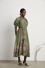 Pascale belted floralprint ramie midi dress