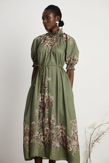 Pascale belted floralprint ramie midi dress